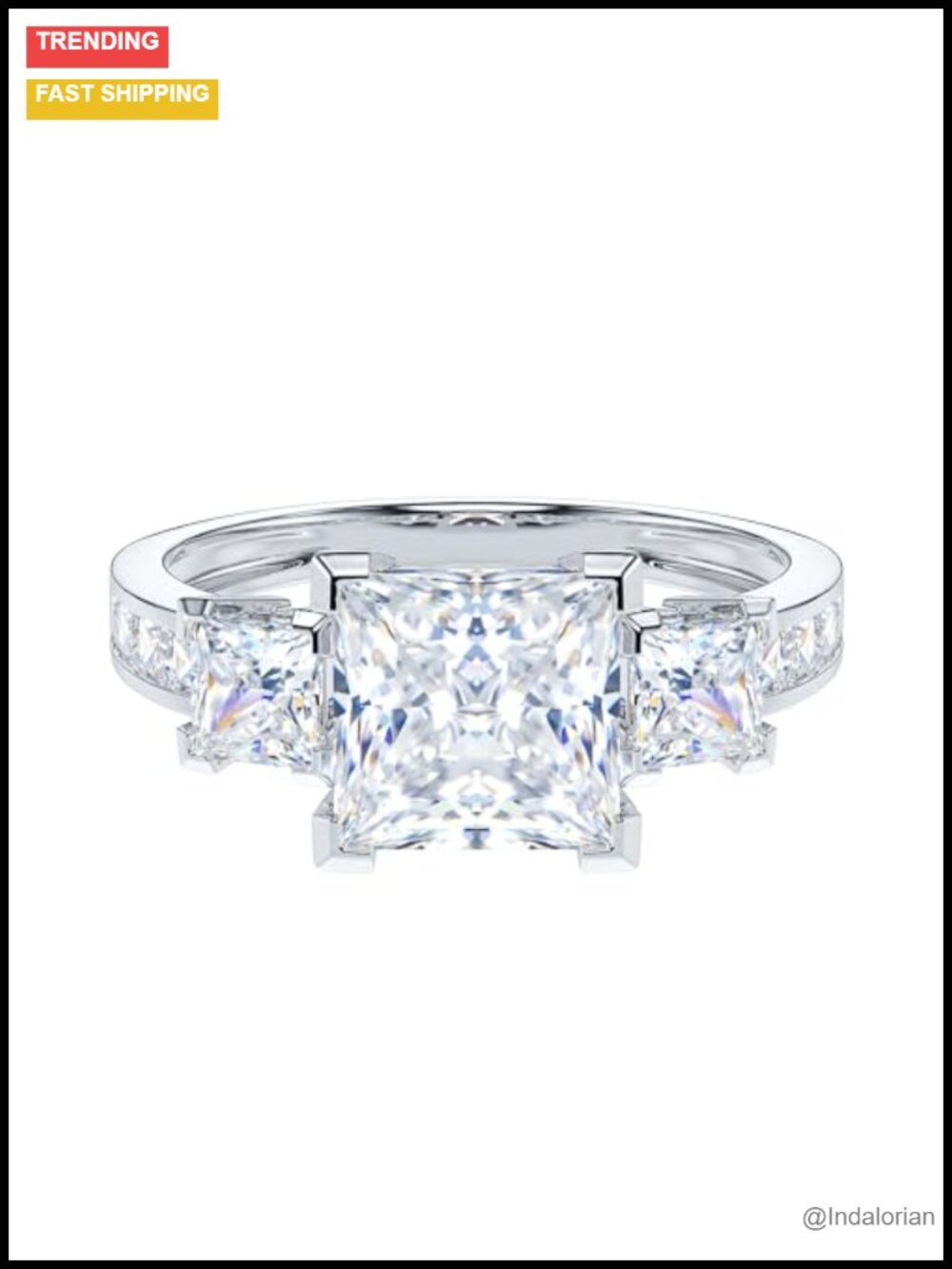 14k White Gold Princess Cut Moissanite Three Stones Engagement Ring